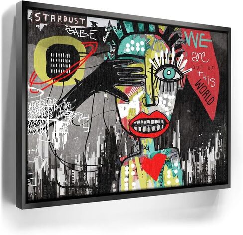 Stardust Babe Basquiat Wall Art - Colorful 24x18 Abstract Wall Decor in Iconic Neo-Expressionism & Graffiti Style - Bright Portrait Painting w/ 1.50" Gallery - Graffiti Art For Modern Spaces in Kuwait