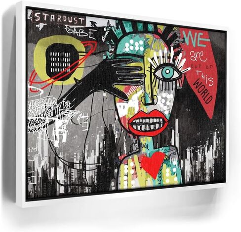 Stardust Babe Basquiat Wall Art - Colorful 24x18 Abstract Wall Decor in Iconic Neo-Expressionism & Graffiti Style - Bright Portrait Painting w/ 1.50" Gallery - Graffiti Art For Modern Spaces in Kuwait