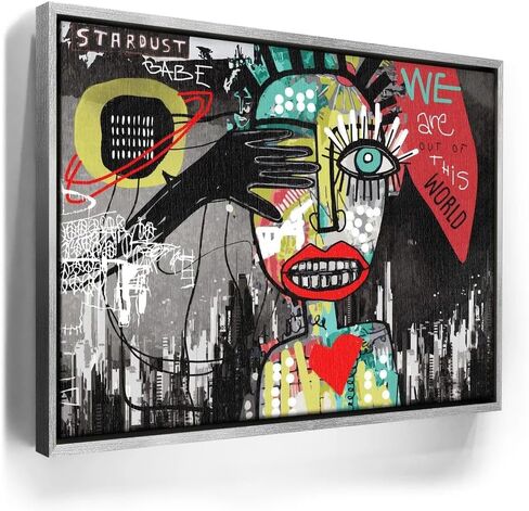 Stardust Babe Basquiat Wall Art - Colorful 24x18 Abstract Wall Decor in Iconic Neo-Expressionism & Graffiti Style - Bright Portrait Painting w/ 1.50" Gallery - Graffiti Art For Modern Spaces in Kuwait