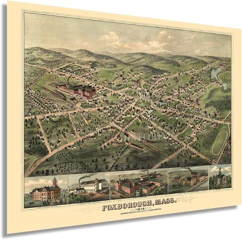 HISTORIX Vintage 1879 Foxborough Massachusetts Map - 18x24 Inch Vintage Map of Foxborough Wall Art - Old Foxborough Massachusetts Wall Map History in Saudi Arabia