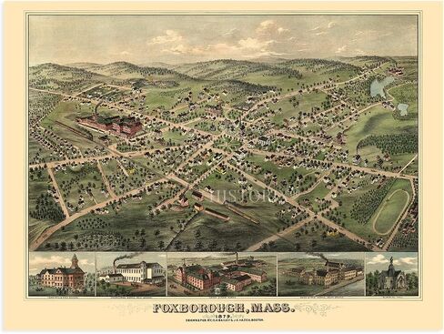 HISTORIX Vintage 1879 Foxborough Massachusetts Map - 18x24 Inch Vintage Map of Foxborough Wall Art - Old Foxborough Massachusetts Wall Map History in Saudi Arabia