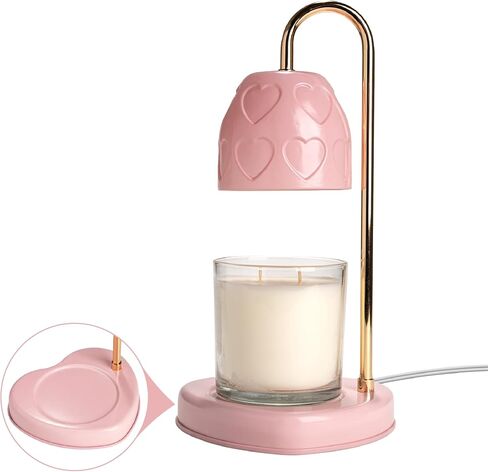 Paris Hilton Candle Warmer Lamp for Jar Candles, Electric Candle Lamp Warmer with 35W GU10 Bulb, Pink Debossed Hearts Shade and Gold-Finish Stem, Pink in Kuwait