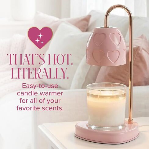 Paris Hilton Candle Warmer Lamp for Jar Candles, Electric Candle Lamp Warmer with 35W GU10 Bulb, Pink Debossed Hearts Shade and Gold-Finish Stem, Pink in Kuwait
