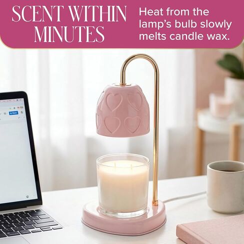 Paris Hilton Candle Warmer Lamp for Jar Candles, Electric Candle Lamp Warmer with 35W GU10 Bulb, Pink Debossed Hearts Shade and Gold-Finish Stem, Pink in Kuwait