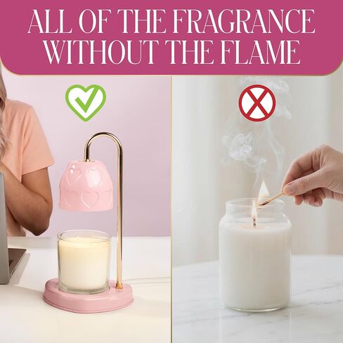 Paris Hilton Candle Warmer Lamp for Jar Candles, Electric Candle Lamp Warmer with 35W GU10 Bulb, Pink Debossed Hearts Shade and Gold-Finish Stem, Pink in Kuwait