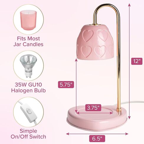 Paris Hilton Candle Warmer Lamp for Jar Candles, Electric Candle Lamp Warmer with 35W GU10 Bulb, Pink Debossed Hearts Shade and Gold-Finish Stem, Pink in Kuwait