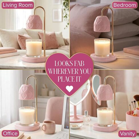 Paris Hilton Candle Warmer Lamp for Jar Candles, Electric Candle Lamp Warmer with 35W GU10 Bulb, Pink Debossed Hearts Shade and Gold-Finish Stem, Pink in Kuwait