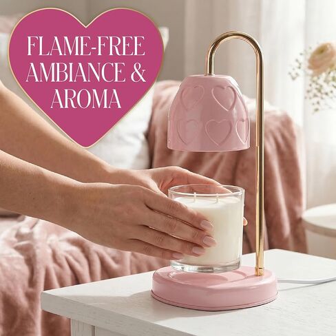 Paris Hilton Candle Warmer Lamp for Jar Candles, Electric Candle Lamp Warmer with 35W GU10 Bulb, Pink Debossed Hearts Shade and Gold-Finish Stem, Pink in Kuwait