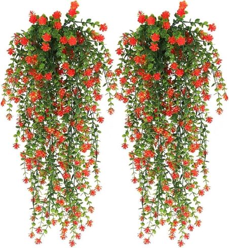 2PCS Garland Hanging Vines Artificial Morning Glory Hanging Faux Plants Realistic Home Office Decoration Indoor Outdoor for Outdoors Garden, Patio, Balcony, Farmhouse Decor in Kuwait