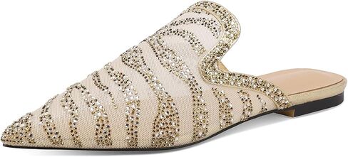 حذاء نسائي بمقدمة مدببة وشبكة من حجر الراين بدون ظهر سهل الارتداء مناسب للحفلات المسائية in Kuwait