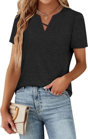 Summer Boho Tops for Women Trendy Short Sleeve V Neck T Shirts Dressy Casual Blouses in Saudi Arabia