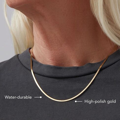 JENNY BIRD Zeina Slim Flat Snake Chain Necklace | High Polish Gold, Lobster Clasp | Sleek, Chunky Designer Jewelry for Women in Saudi Arabia