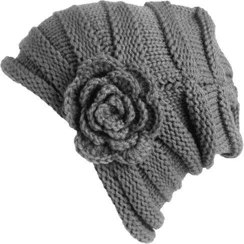 Handmade Knitted Flower Beanie Stripes Hat Winter Warm Women Lady Cap in Saudi Arabia