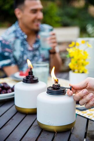 TIKI Brand 1118023 Adjustable Flame Glass Refillable Votive Table Top Torch for Outdoor Yard, Patio and Deck, Gold Dipped Gray Lanterns, 6.75 in in Saudi Arabia