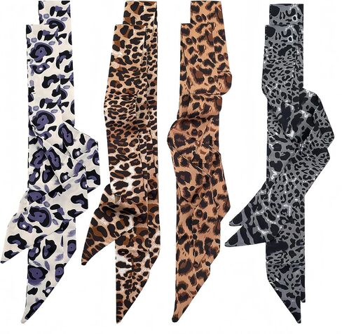 8 Pcs Purse Scarf for Bags, Silk Satin Bag Handle Ribbon Wrap, Women's Hair Scarf Headband & Neck Tie, Skinny Leopard Print Spurse Scarfs for Women Fashion Accessories Gift in Saudi Arabia