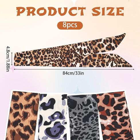8 Pcs Purse Scarf for Bags, Silk Satin Bag Handle Ribbon Wrap, Women's Hair Scarf Headband & Neck Tie, Skinny Leopard Print Spurse Scarfs for Women Fashion Accessories Gift in Saudi Arabia