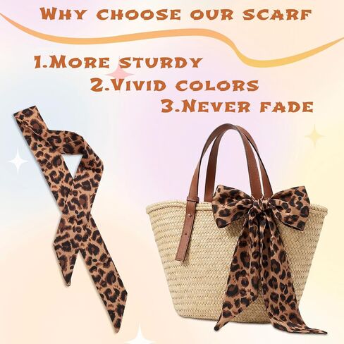 8 Pcs Purse Scarf for Bags, Silk Satin Bag Handle Ribbon Wrap, Women's Hair Scarf Headband & Neck Tie, Skinny Leopard Print Spurse Scarfs for Women Fashion Accessories Gift in Saudi Arabia