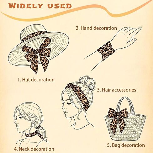 8 Pcs Purse Scarf for Bags, Silk Satin Bag Handle Ribbon Wrap, Women's Hair Scarf Headband & Neck Tie, Skinny Leopard Print Spurse Scarfs for Women Fashion Accessories Gift in Saudi Arabia