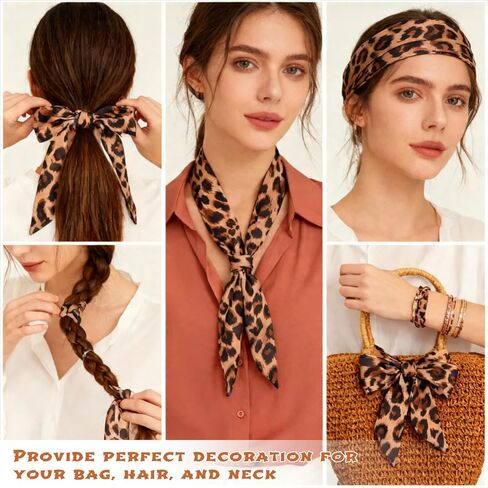 8 Pcs Purse Scarf for Bags, Silk Satin Bag Handle Ribbon Wrap, Women's Hair Scarf Headband & Neck Tie, Skinny Leopard Print Spurse Scarfs for Women Fashion Accessories Gift in Saudi Arabia
