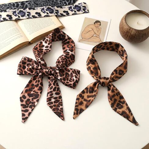 8 Pcs Purse Scarf for Bags, Silk Satin Bag Handle Ribbon Wrap, Women's Hair Scarf Headband & Neck Tie, Skinny Leopard Print Spurse Scarfs for Women Fashion Accessories Gift in Saudi Arabia