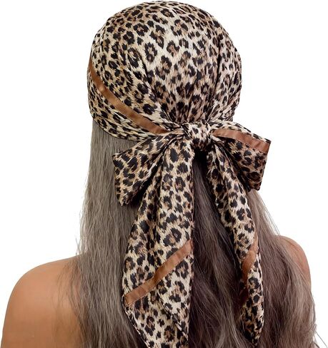 Mealah Leopard Head Scarf for Women - Lightweight Large Square Satin Hair Scarf 35'' × 35'' in Kuwait