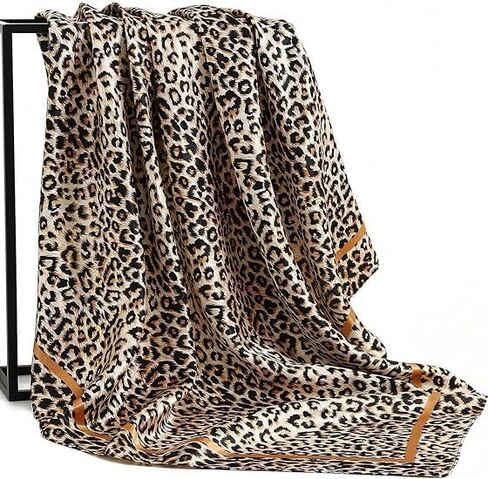 Mealah Leopard Head Scarf for Women - Lightweight Large Square Satin Hair Scarf 35'' × 35'' in Kuwait