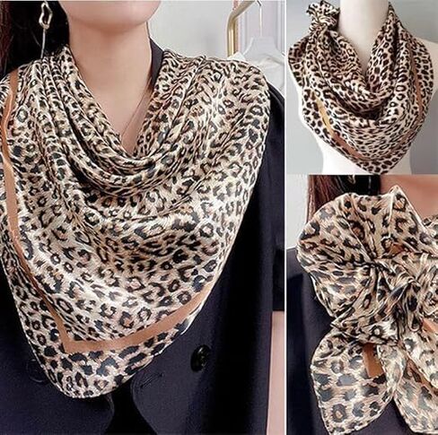 Mealah Leopard Head Scarf for Women - Lightweight Large Square Satin Hair Scarf 35'' × 35'' in Kuwait