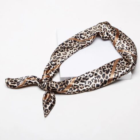 Mealah Leopard Head Scarf for Women - Lightweight Large Square Satin Hair Scarf 35'' × 35'' in Kuwait