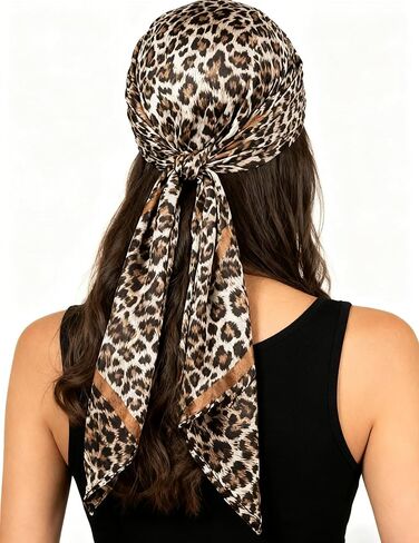 Mealah Leopard Head Scarf for Women - Lightweight Large Square Satin Hair Scarf 35'' × 35'' in Kuwait
