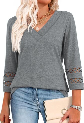 3/4 Length Sleeve Womens Tops Dressy Casual Blouses for Women 2026 Trendy V Neck T Shirts Summer Clothes in Saudi Arabia