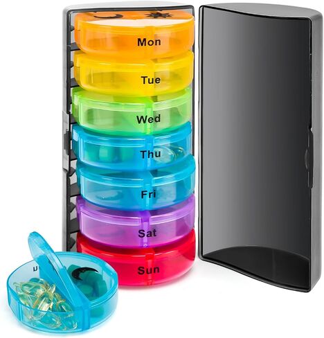 Weekly Pill Organizer 2 Times a Day,Reusable & Travel-Friendly Daily Medication Pill Box for 7 Day,Multicolor & One-Side Large Openings for Medication, Vitamins, Fish Oils, Supplements in Kuwait