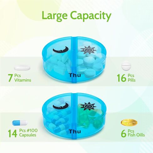 Weekly Pill Organizer 2 Times a Day,Reusable & Travel-Friendly Daily Medication Pill Box for 7 Day,Multicolor & One-Side Large Openings for Medication, Vitamins, Fish Oils, Supplements in Kuwait