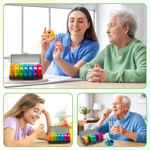 Weekly Pill Organizer 2 Times a Day,Reusable & Travel-Friendly Daily Medication Pill Box for 7 Day,Multicolor & One-Side Large Openings for Medication, Vitamins, Fish Oils, Supplements in Kuwait