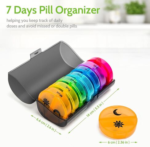 Weekly Pill Organizer 2 Times a Day,Reusable & Travel-Friendly Daily Medication Pill Box for 7 Day,Multicolor & One-Side Large Openings for Medication, Vitamins, Fish Oils, Supplements in Kuwait
