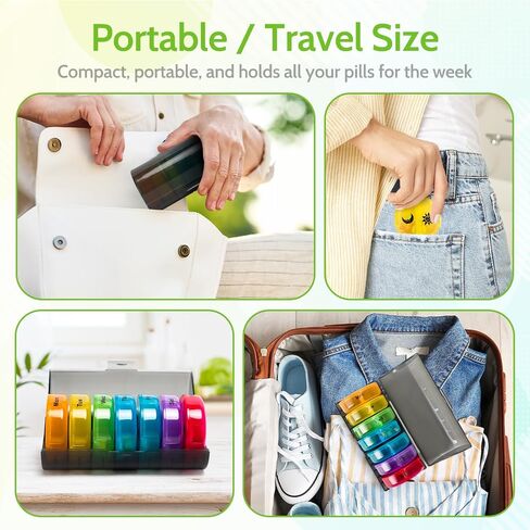 Weekly Pill Organizer 2 Times a Day,Reusable & Travel-Friendly Daily Medication Pill Box for 7 Day,Multicolor & One-Side Large Openings for Medication, Vitamins, Fish Oils, Supplements in Kuwait