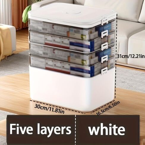 5-Tier Medicine Cabinet Large Pill Organizer with Plastic Handle Bathroom Storage Solution for Home Office, Pill Bottle, Art, Craft Tool Box Organizer (White) in Saudi Arabia