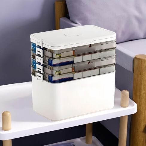 5-Tier Medicine Cabinet Large Pill Organizer with Plastic Handle Bathroom Storage Solution for Home Office, Pill Bottle, Art, Craft Tool Box Organizer (White) in Saudi Arabia