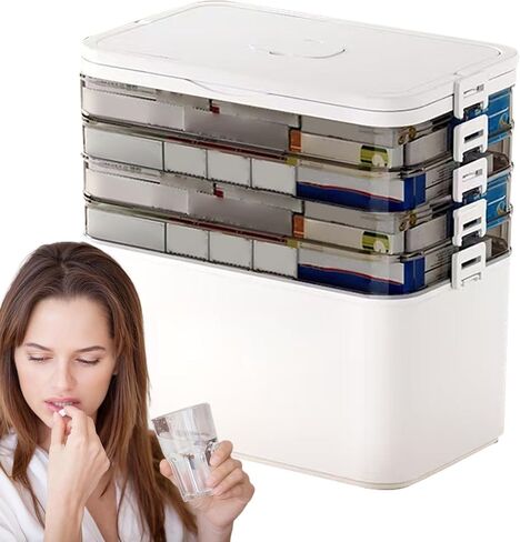 5-Tier Medicine Cabinet Large Pill Organizer with Plastic Handle Bathroom Storage Solution for Home Office, Pill Bottle, Art, Craft Tool Box Organizer (White) in Saudi Arabia
