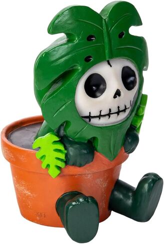 هدية المحيط الهادئ Monsty D Furrybones Monstera Deliciosa تمثال هيكل عظمي نباتي، تمثال راتينج لطيف على شكل جمجمة قوطية قابل للتجميع في وعاء تيراكوتا، لمحبي النباتات وفكرة هدية قوطية 3.2 بوصة ارتفاع in Kuwait