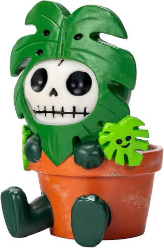 هدية المحيط الهادئ Monsty D Furrybones Monstera Deliciosa تمثال هيكل عظمي نباتي، تمثال راتينج لطيف على شكل جمجمة قوطية قابل للتجميع في وعاء تيراكوتا، لمحبي النباتات وفكرة هدية قوطية 3.2 بوصة ارتفاع in Kuwait