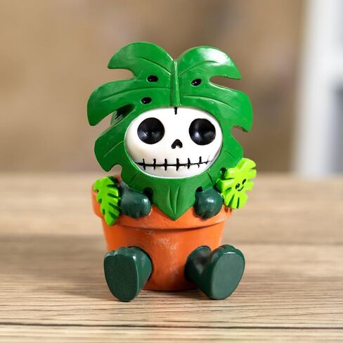 هدية المحيط الهادئ Monsty D Furrybones Monstera Deliciosa تمثال هيكل عظمي نباتي، تمثال راتينج لطيف على شكل جمجمة قوطية قابل للتجميع في وعاء تيراكوتا، لمحبي النباتات وفكرة هدية قوطية 3.2 بوصة ارتفاع in Kuwait