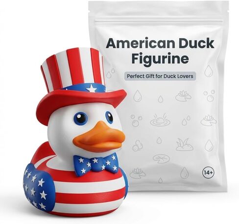Patriotic Duck Collectible Figurine - Striking Red, White, and Blue Desk Accent for Americana Decor or Gift Display - 3D Printed in Canada in Kuwait