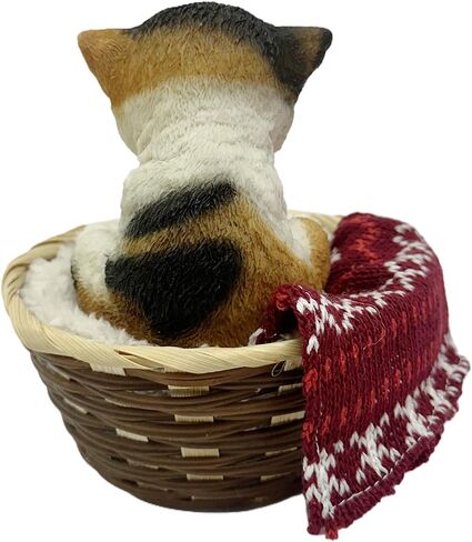 Nature's Mark Adorable Sleeping Calico Cat Figurine in Woven Basket – 5.51" H Miniature Pet Statue with Red Knit Blanket – Cozy Home Decor for Cat Lovers and Office Desks in Kuwait