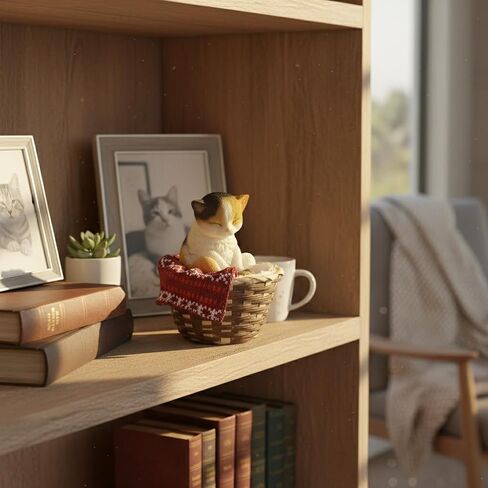 Nature's Mark Adorable Sleeping Calico Cat Figurine in Woven Basket – 5.51" H Miniature Pet Statue with Red Knit Blanket – Cozy Home Decor for Cat Lovers and Office Desks in Kuwait