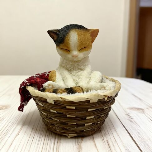 Nature's Mark Adorable Sleeping Calico Cat Figurine in Woven Basket – 5.51" H Miniature Pet Statue with Red Knit Blanket – Cozy Home Decor for Cat Lovers and Office Desks in Kuwait