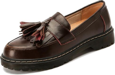 Women's Leather Tassel Platform Loafers Classic Round Toe Lug Sole Slip-On Chunky Heel Penny Loafers Comfortable Business Work Casual Office Dress Shoes in Saudi Arabia