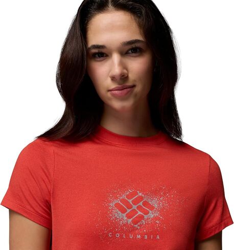 Columbia Women's Parsons Point Short Sleeve Graphic Tee, Poppy Red Heather/Splattered, Small in Kuwait