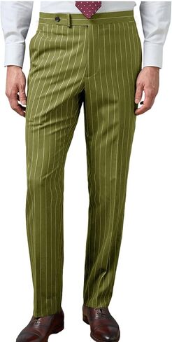VENNYNG Men's Formal Stripe Dress Pants Elastic Back Waist Trousers Straight Leg Business Casual Office in Kuwait