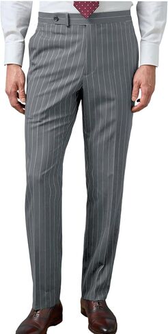 VENNYNG Men's Formal Stripe Dress Pants Elastic Back Waist Trousers Straight Leg Business Casual Office in Kuwait