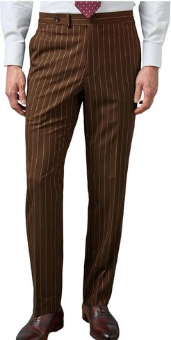 VENNYNG Men's Formal Stripe Dress Pants Elastic Back Waist Trousers Straight Leg Business Casual Office in Kuwait